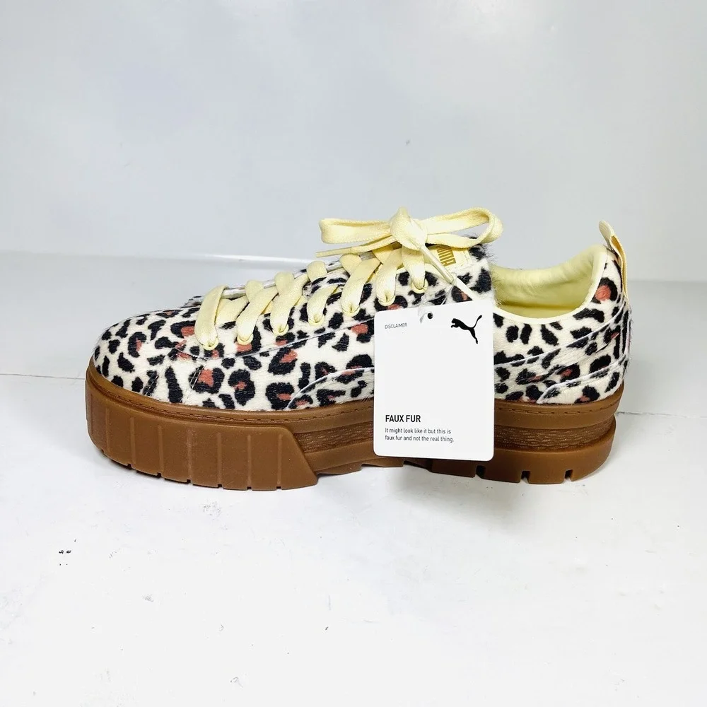 PUMA Mayze Platform Sneakers Women's Size 7.5 Leopard Calf Hair 6382910-01 NIB
